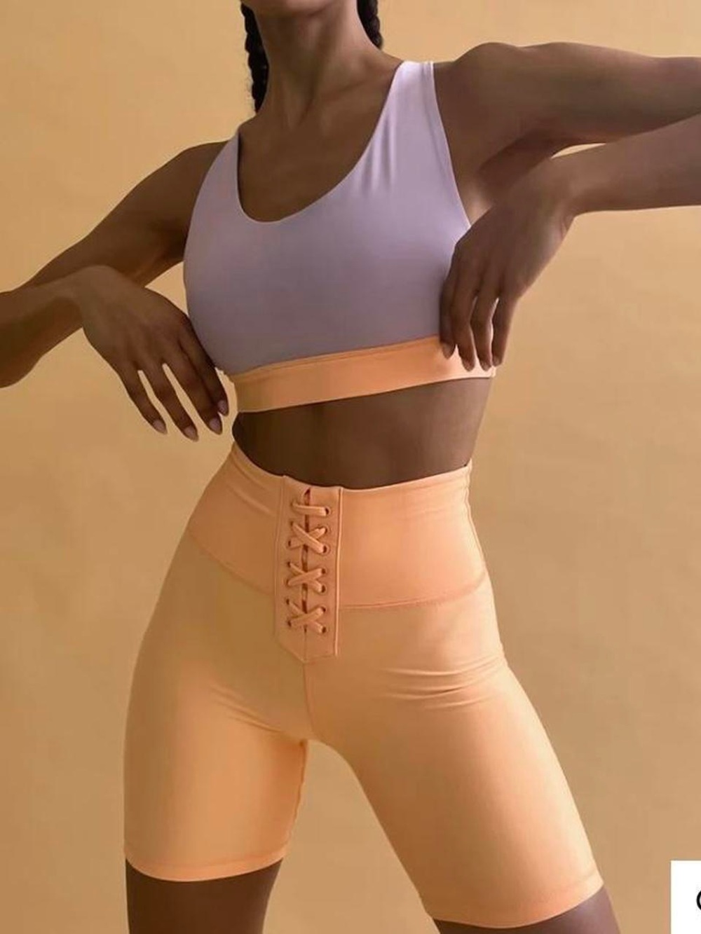 NWT WeWoreWhat Peach Cobbler Lace-Up High-Waist Biker Shorts Size XL
